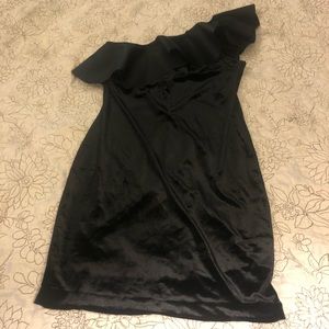 Velvet Black One Shoulder Mini Dress